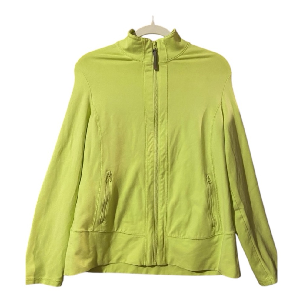 Talbots Womens Neon Lime Green Full Zip Sweatshirt - Size Large